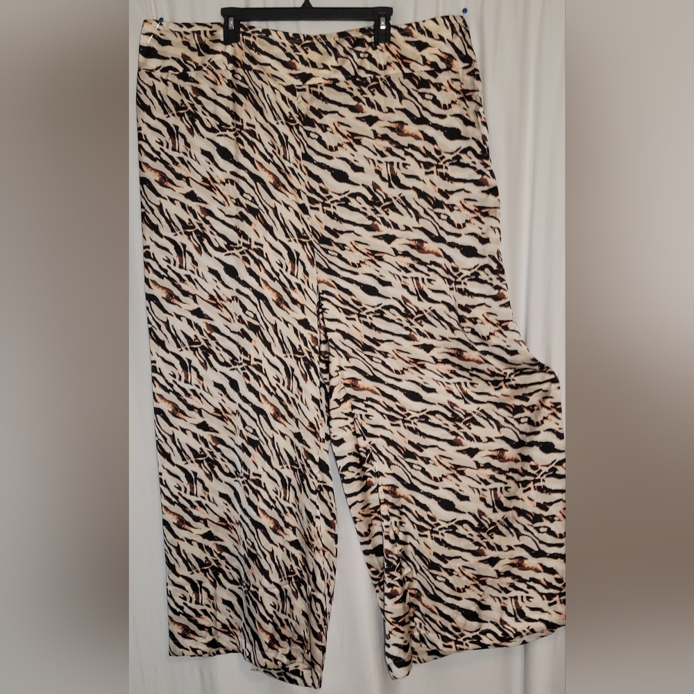 torrid Cream Wide-Leg Animal Print Pants with Black and Tan Accents